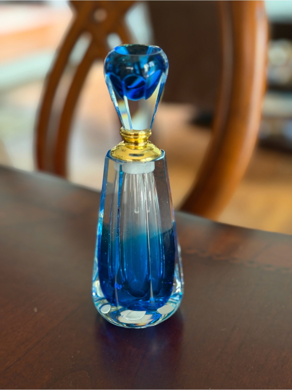 Vintage Cobalt Blue and Clear Faceted Crystal Perfume Bottle EUC